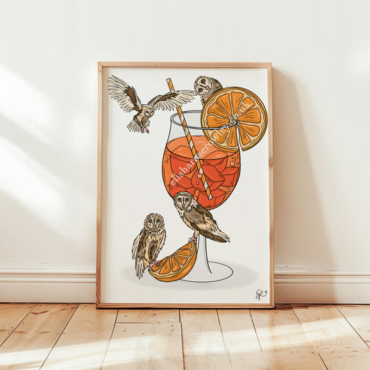 AperOWL Spritz - Hand-drawn and Illustrated Art Print