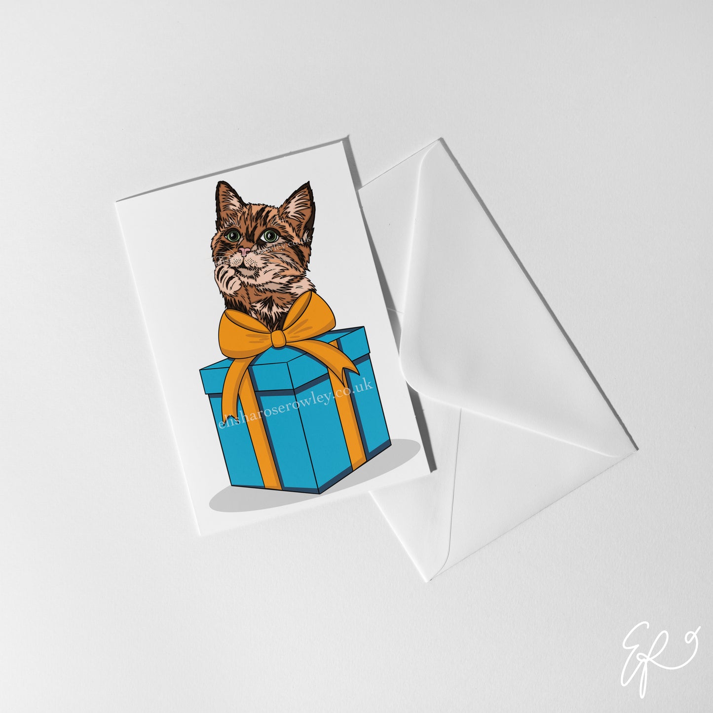 A Cat's Gift, Birthday/Christmas/Every-Day Greeting Card A5, 4 Colours