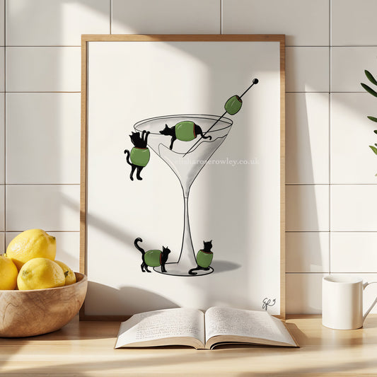 Cat'ini - Cats in a Martini Glass, Cocktail, Kitchen Wall Art Print
