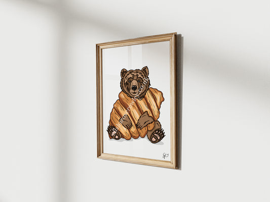 Breakfast Bear, Croissant Bear - Kitchen Art Print