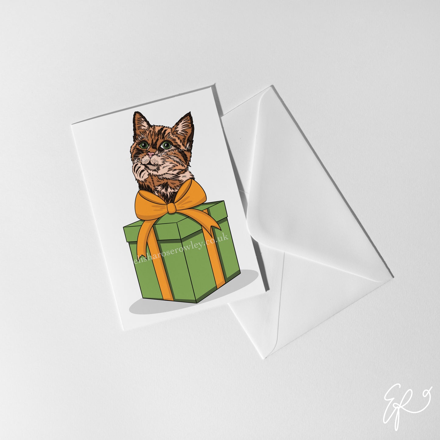 A Cat's Gift, Birthday/Christmas/Every-Day Greeting Card A5, 4 Colours
