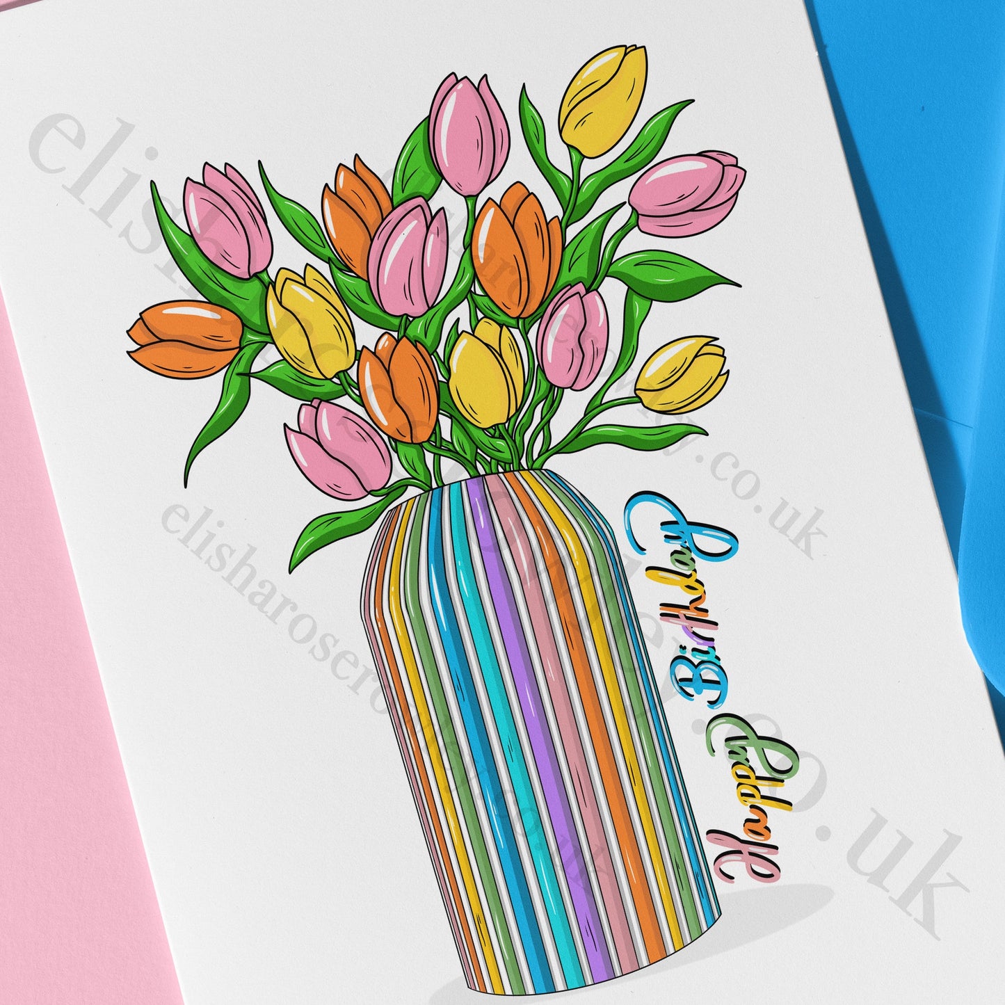 Rainbow Tulips, Springtime Floral Greeting Card - Blank/Birthday/Mother's Day