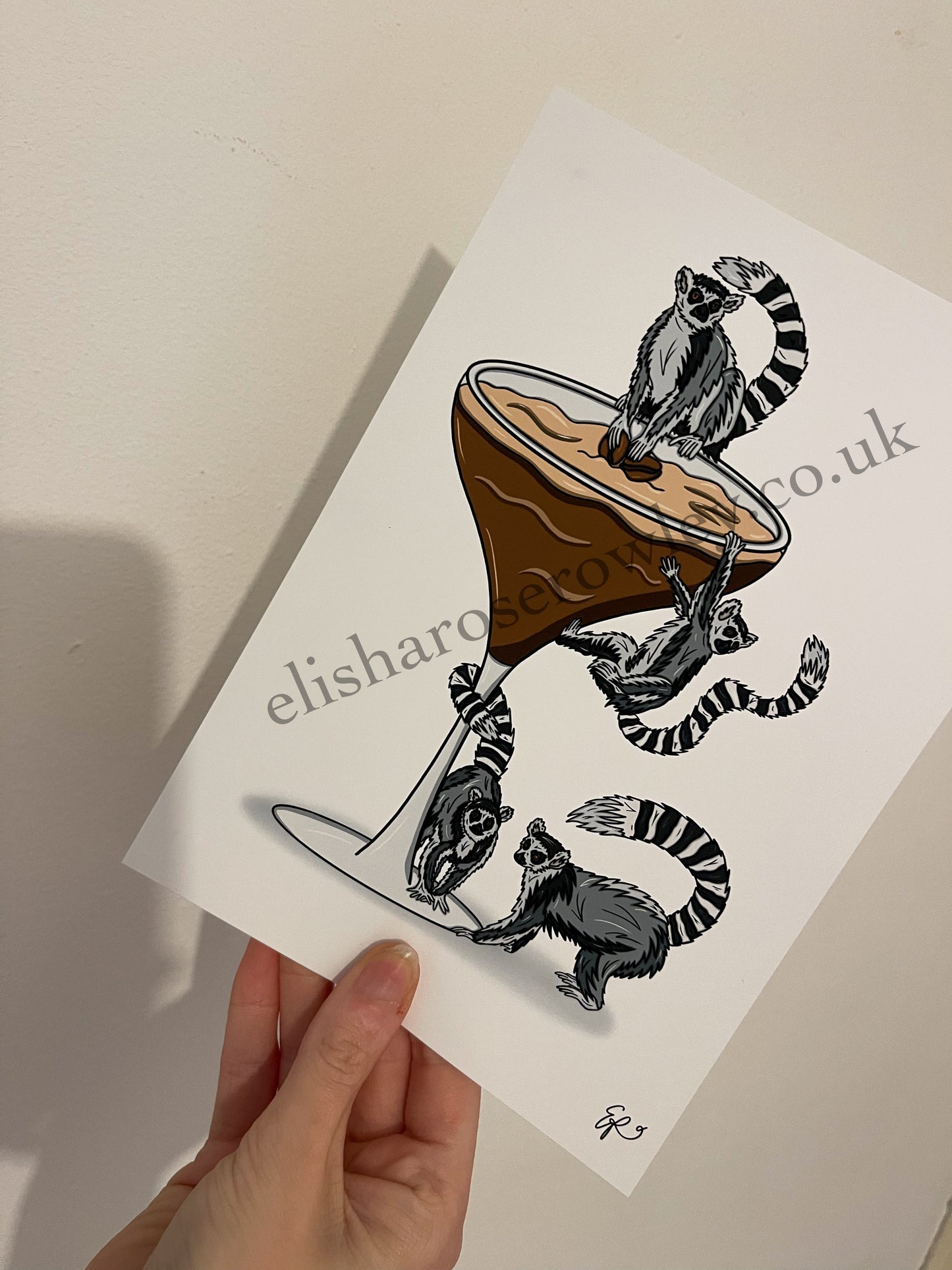 Lemur Espresso Martini Alone! - Hand-drawn and Illustrated Art Print