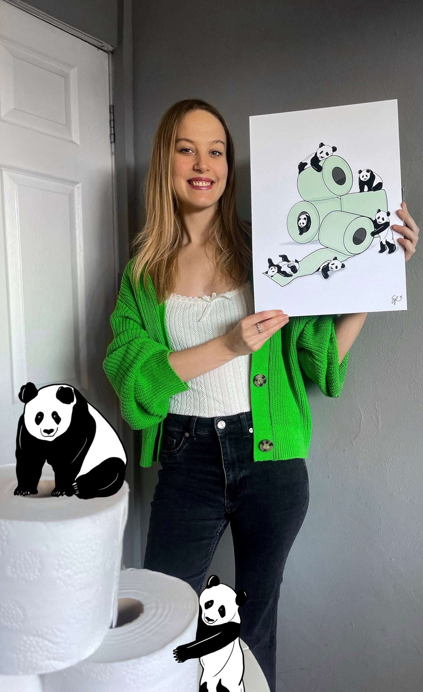 Roll with the Pandas - Hand-drawn and Illustrated Art Print