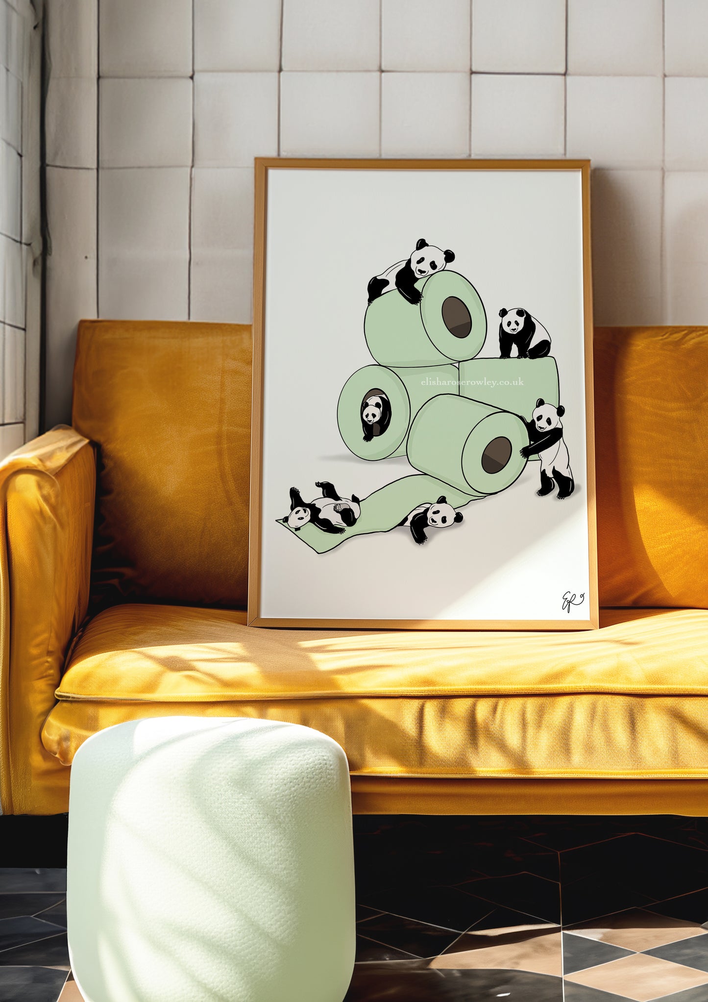 Roll with the Pandas - Hand-drawn and Illustrated Art Print