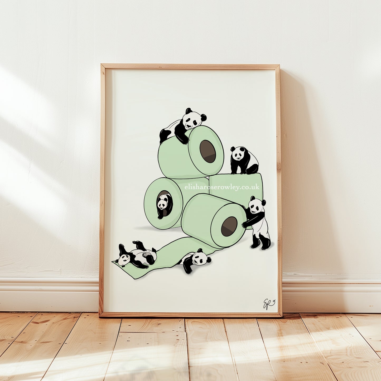 Roll with the Pandas - Hand-drawn and Illustrated Art Print