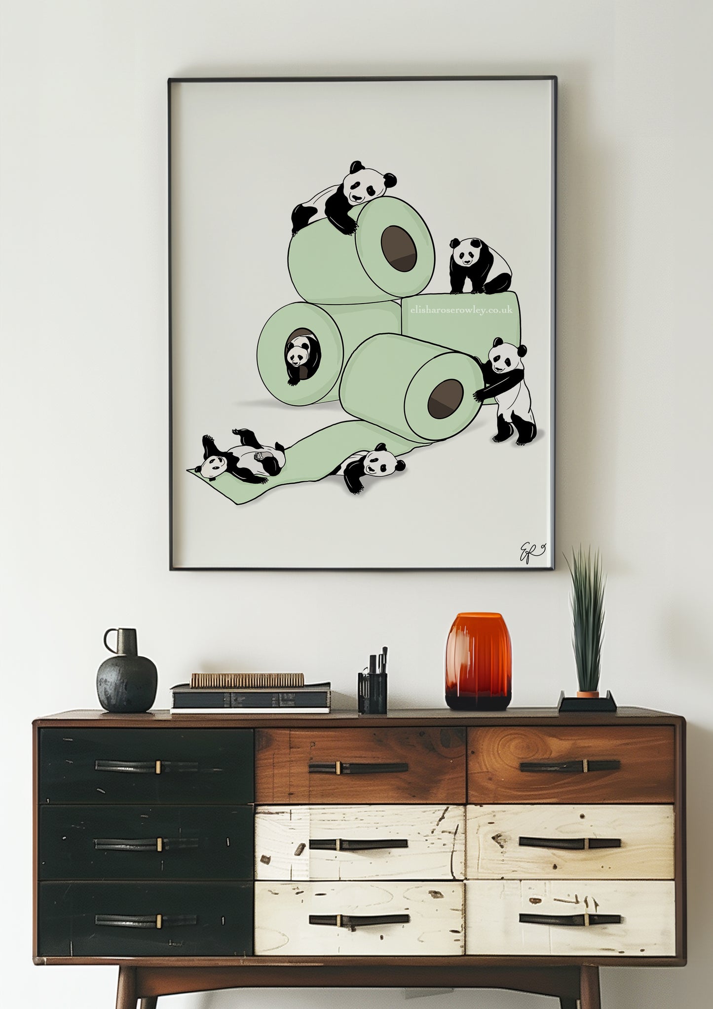 Roll with the Pandas - Hand-drawn and Illustrated Art Print