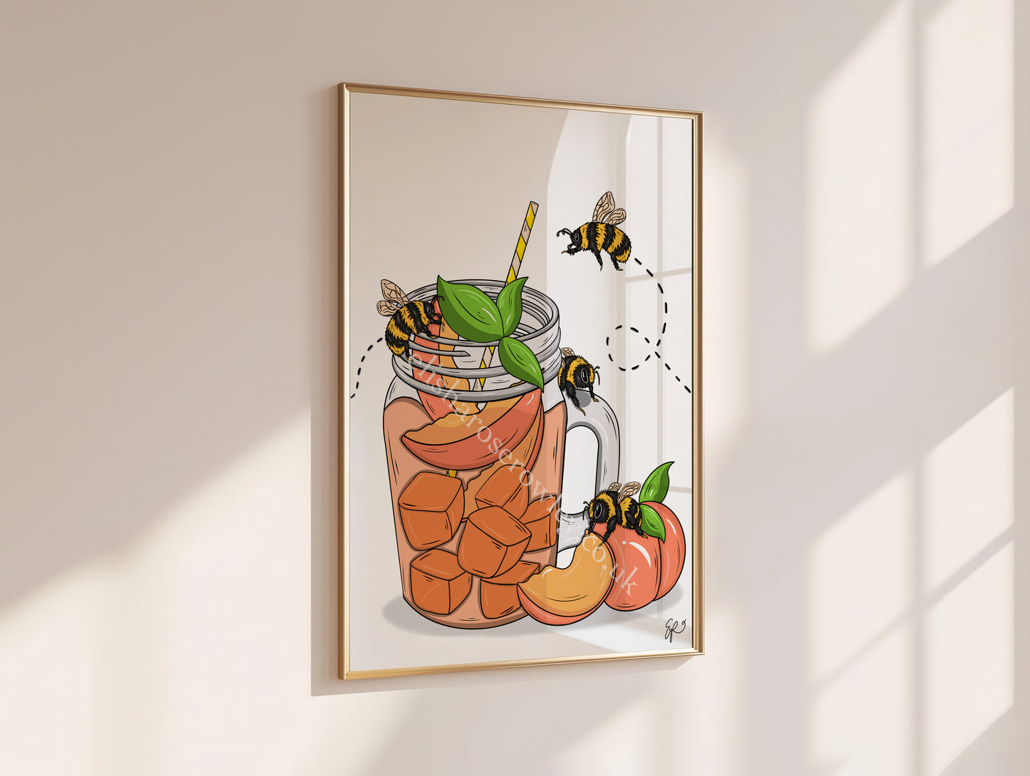 Peachy Iced Bees - Hand-drawn and Illustrated Art Print