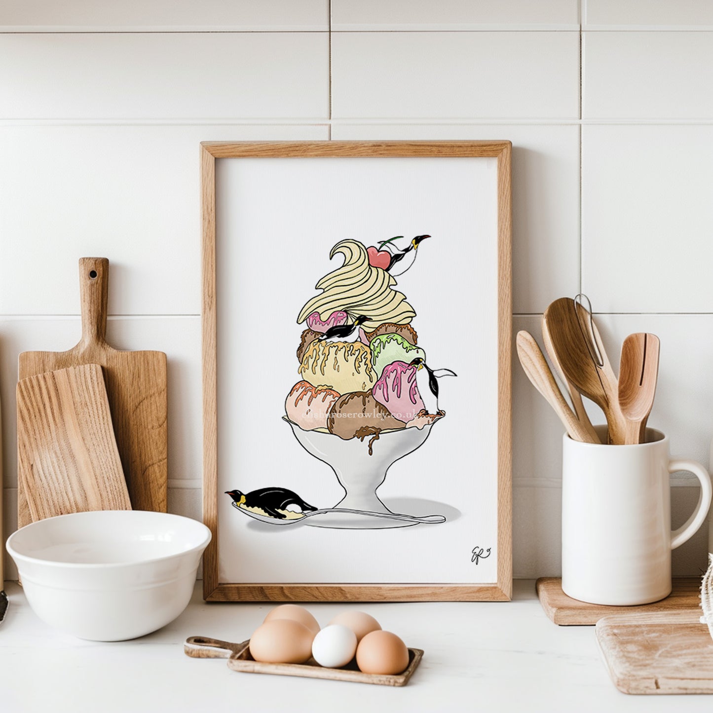 Sundae School for Penguins - Hand-drawn and Illustrated Art Print