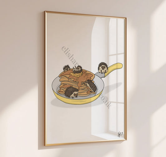 Prickles and Pancakes - Hedgehogs on Pancakes, Kitchen Wall Art Print