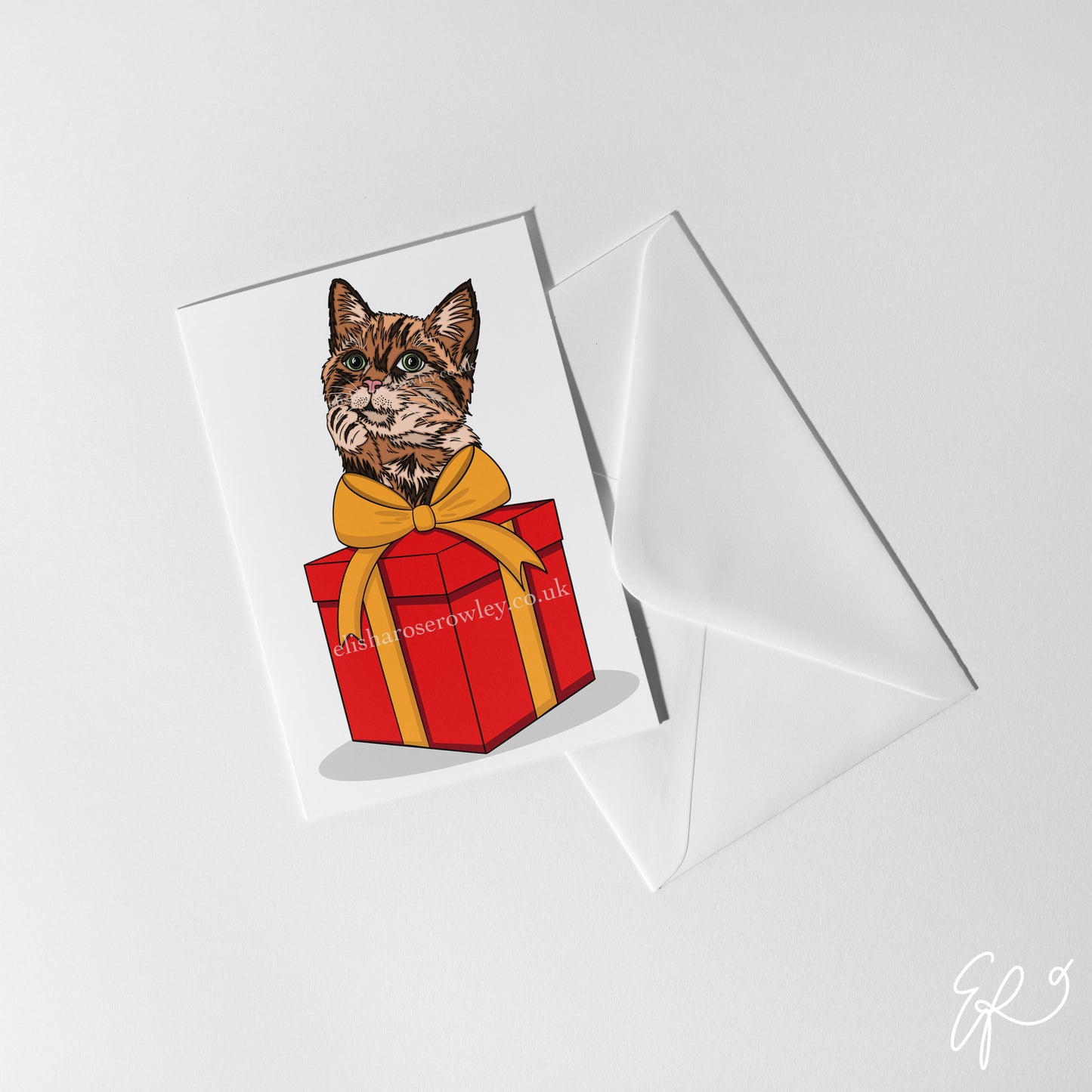 A Cat's Gift, Birthday/Christmas/Every-Day Greeting Card A5, 4 Colours