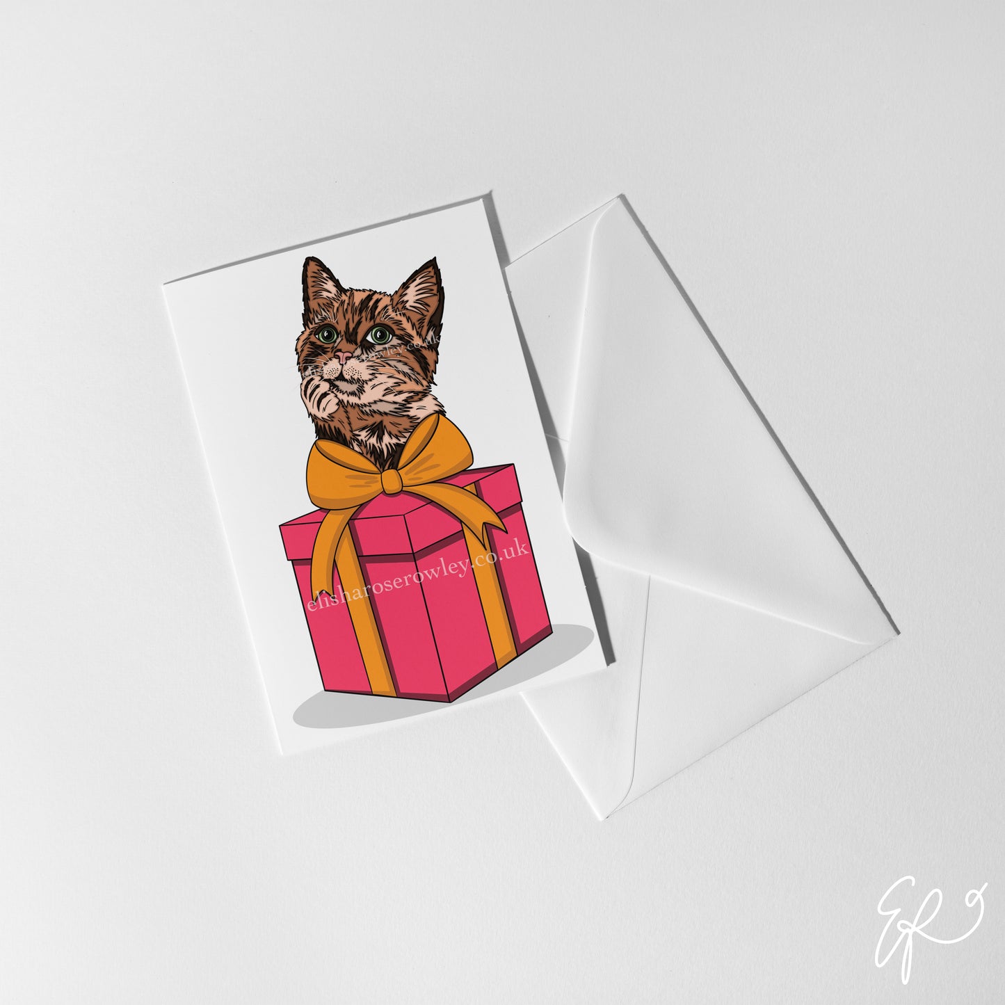 A Cat's Gift, Birthday/Christmas/Every-Day Greeting Card A5, 4 Colours