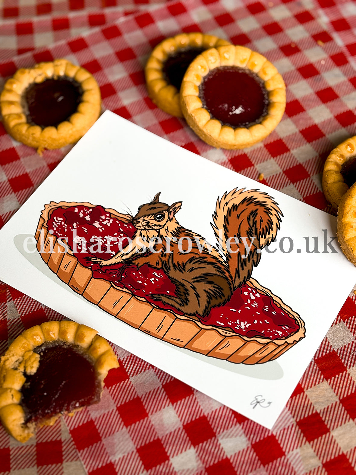 The Strawberry Squirrel, Squirrel on a Jam Tart - Kitchen Art Print