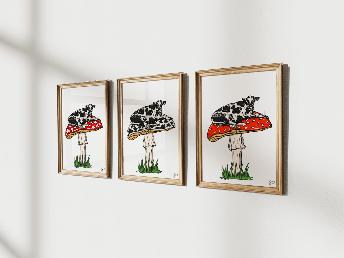 MOOshroom! - 3 Variations. Cow Print, Mushroom Illustrated Art Print