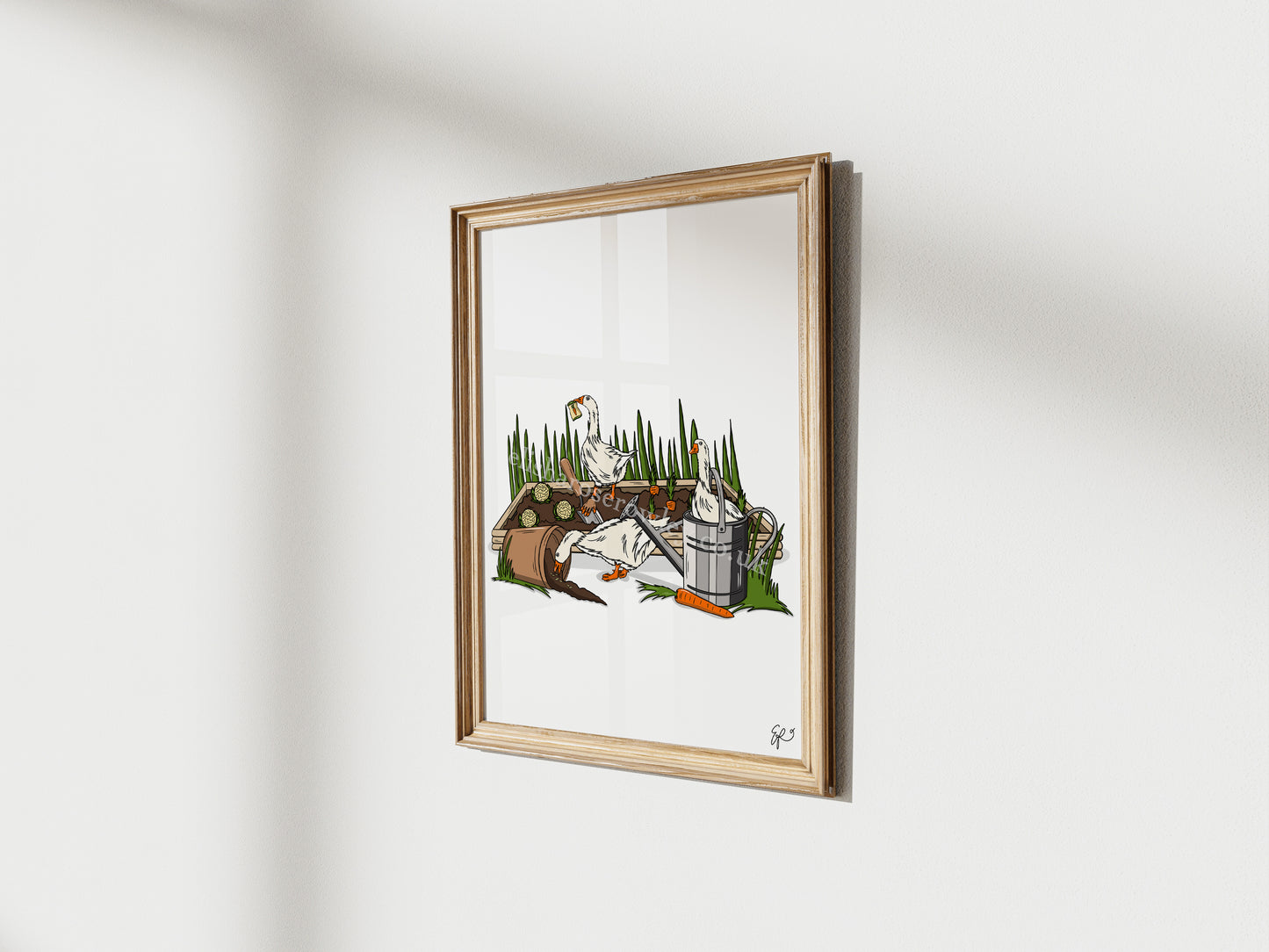 Gardening Geese - Hand-drawn and Illustrated Art Print