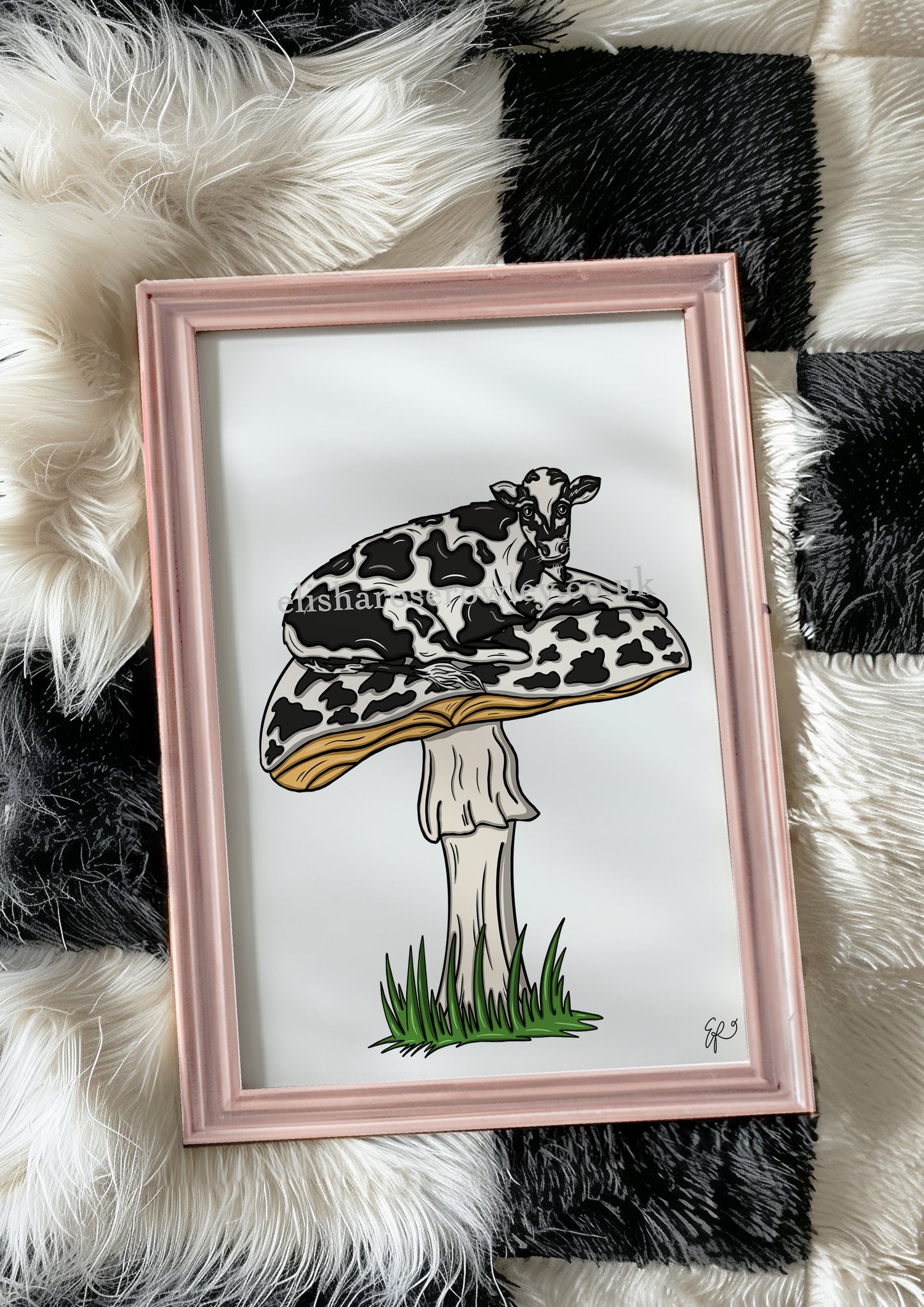 MOOshroom! - 3 Variations. Cow Print, Mushroom Illustrated Art Print