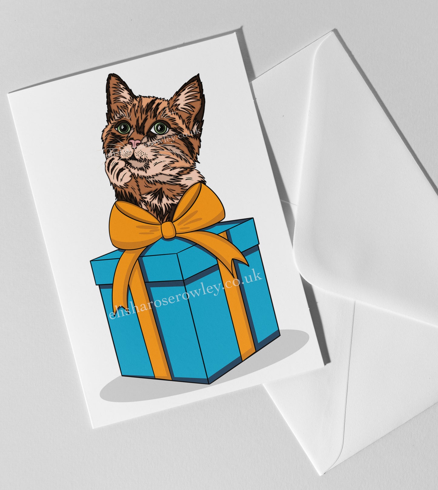 A Cat's Gift, Birthday/Christmas/Every-Day Greeting Card A5, 4 Colours