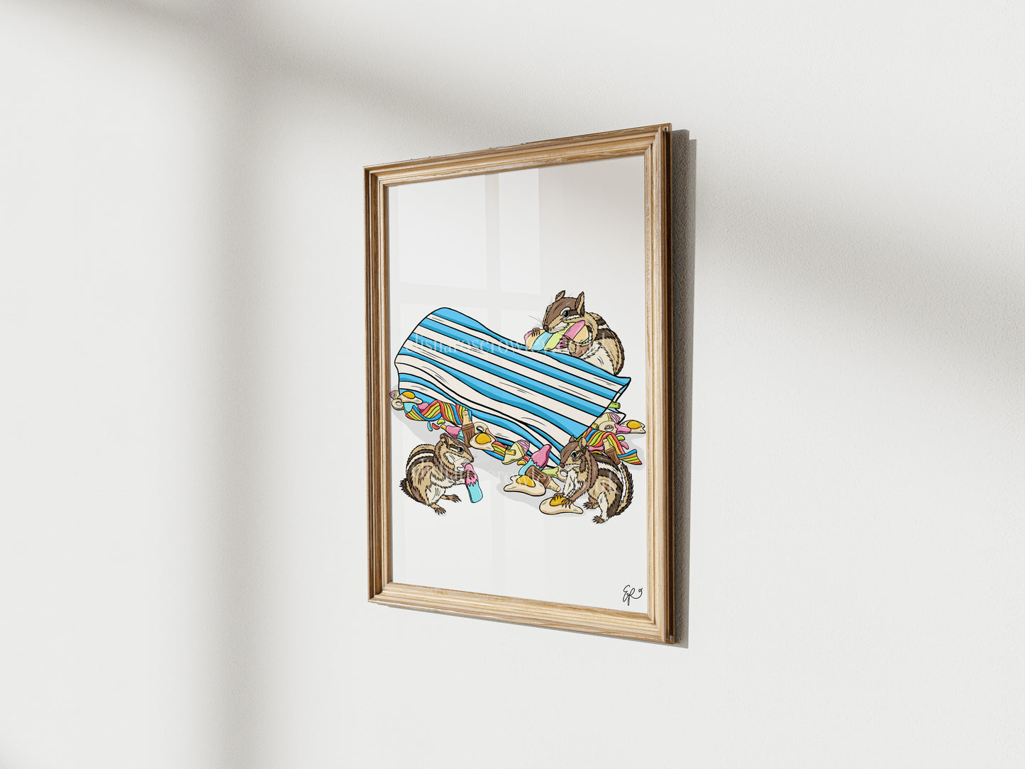 Chip 'N' Mix - Available in 2 Colours - Chipmunks eating Sweets, Kitchen/Bedroom Wall Art Print
