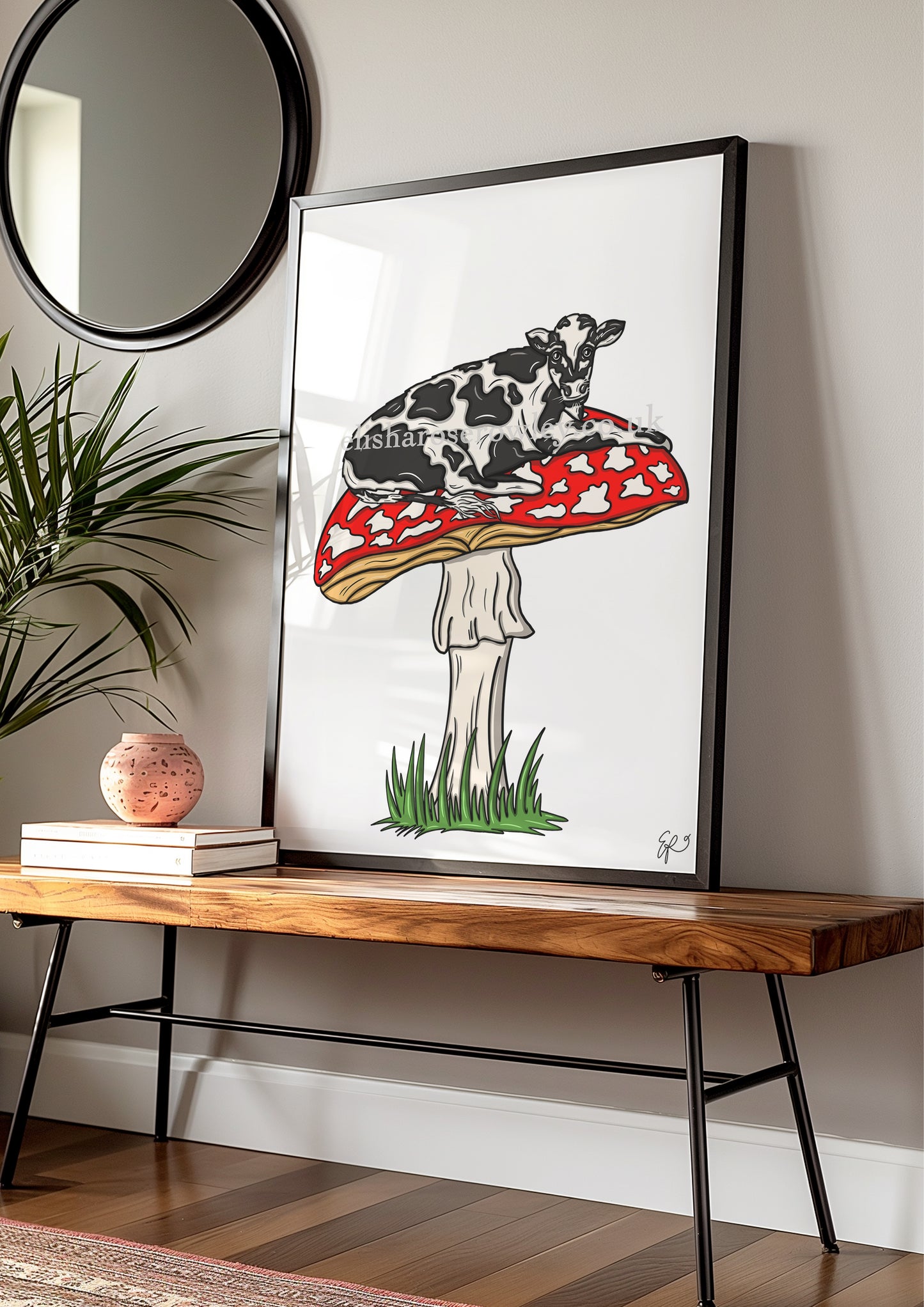 MOOshroom! - 3 Variations. Cow Print, Mushroom Illustrated Art Print