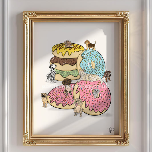 Donut Dogs - Dogs inside Donuts, Kitchen/Bedroom Wall Art Print