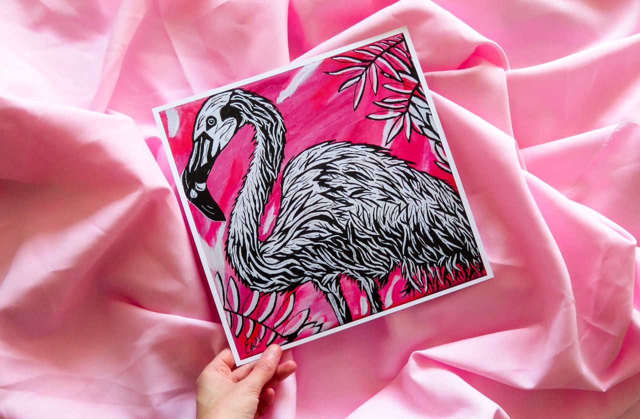 Flamingo Original Art Print, Wildlife Collection, 10x10