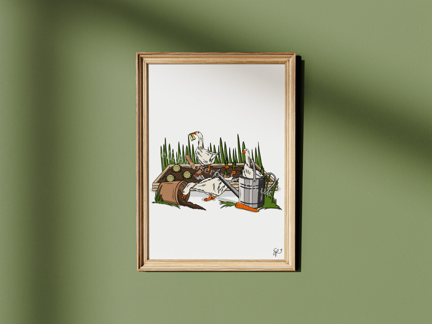 Gardening Geese - Hand-drawn and Illustrated Art Print