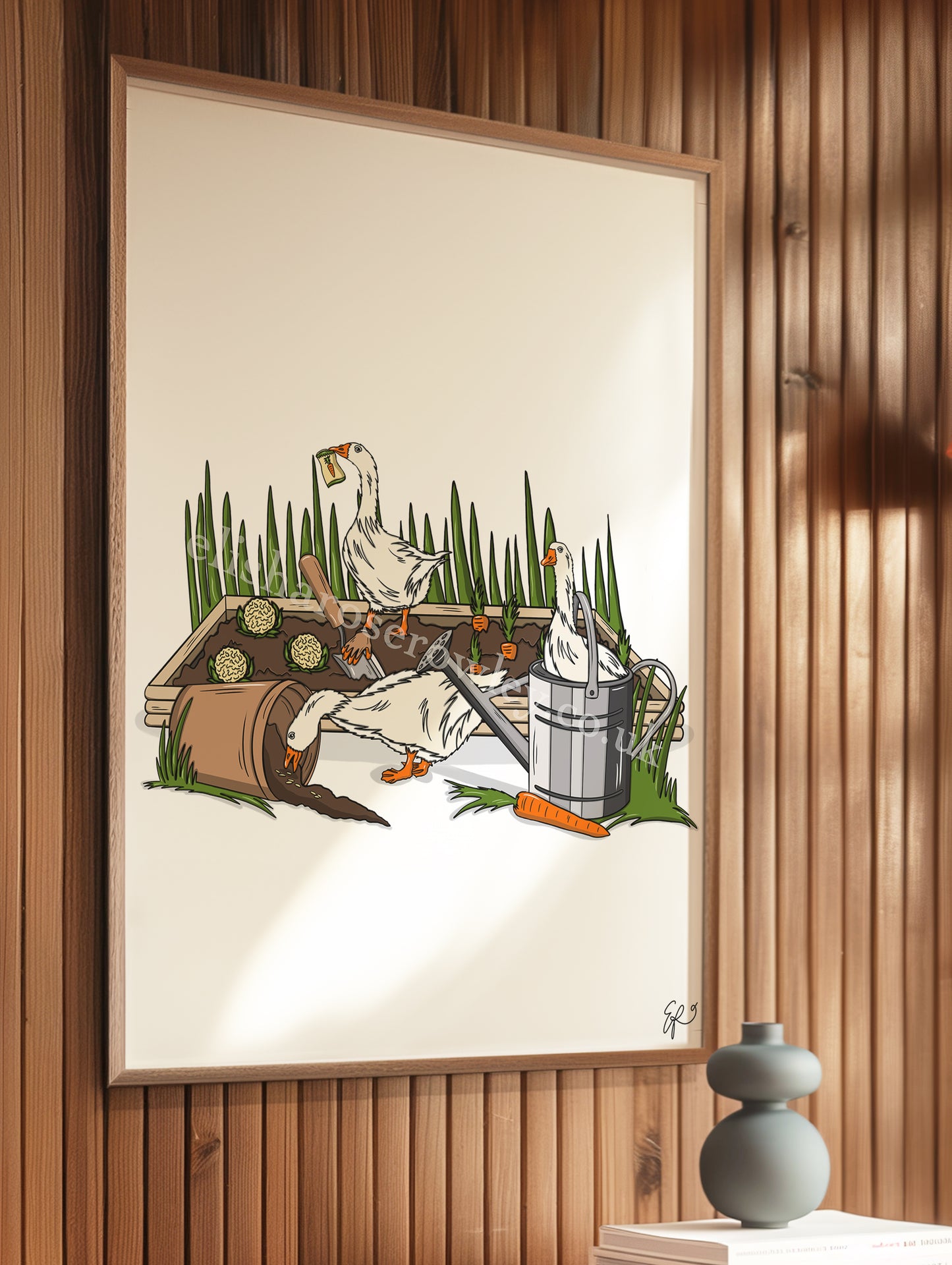 Gardening Geese - Hand-drawn and Illustrated Art Print