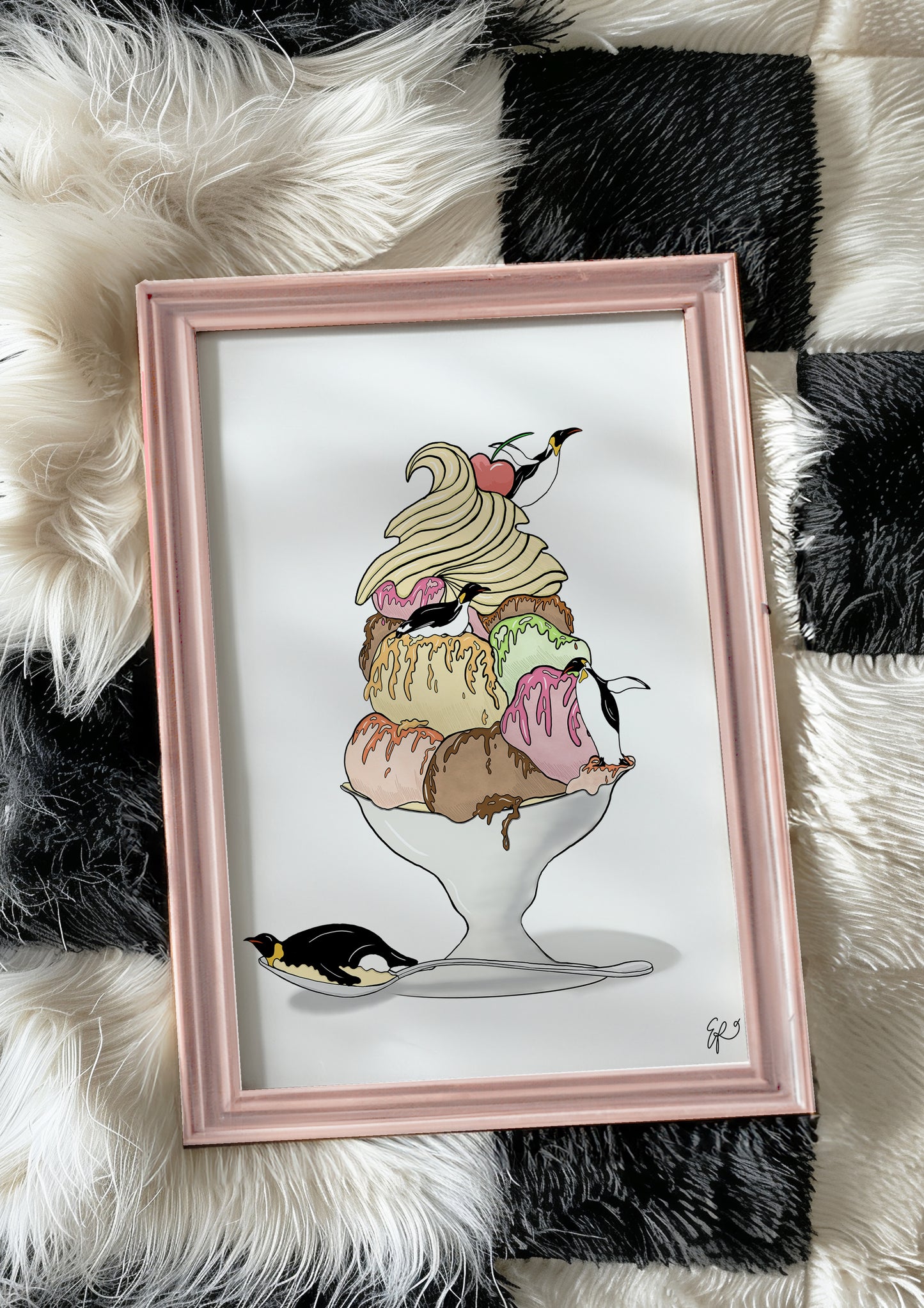 Sundae School for Penguins - Hand-drawn and Illustrated Art Print