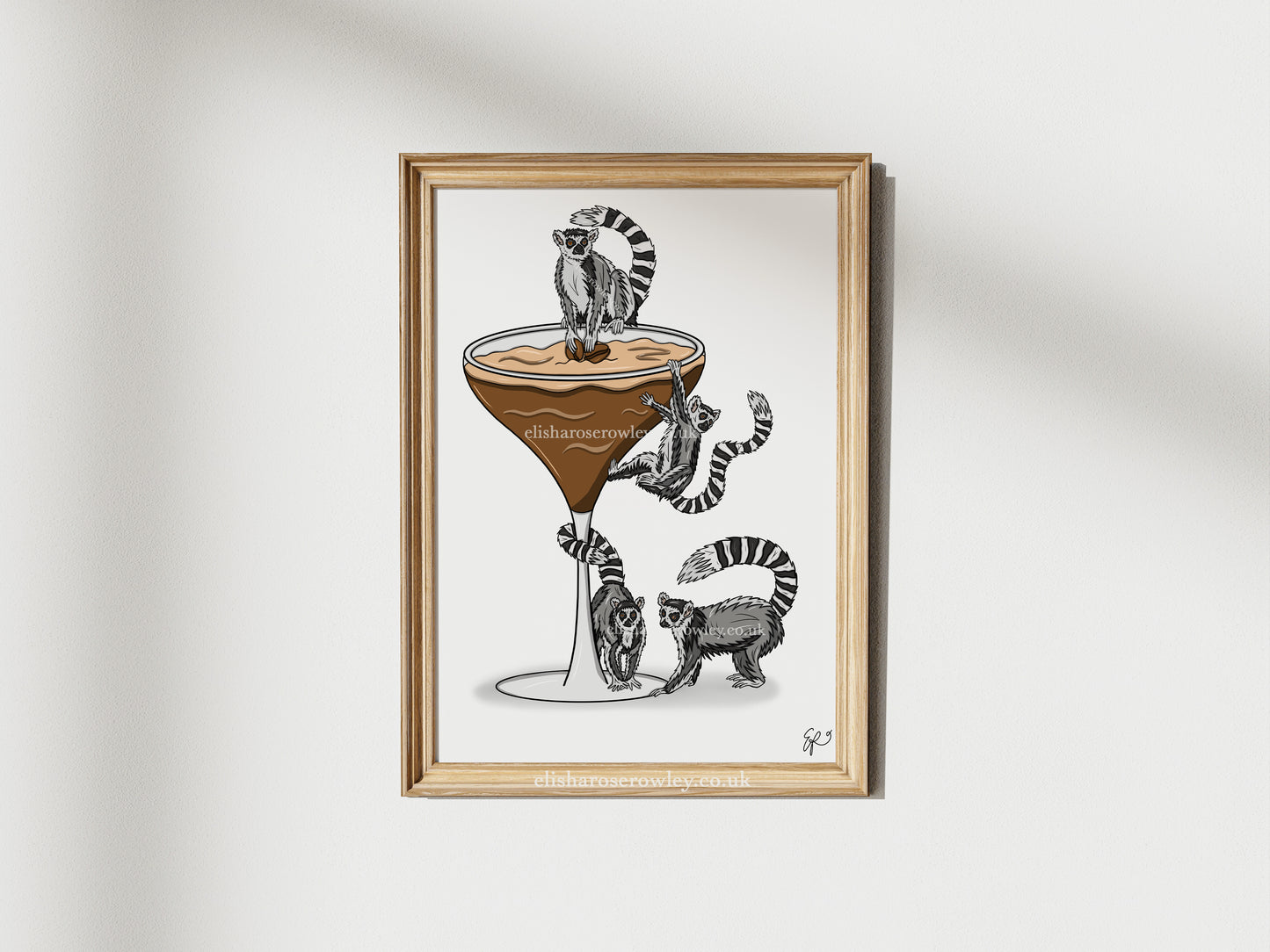 Lemur Espresso Martini Alone! - Hand-drawn and Illustrated Art Print