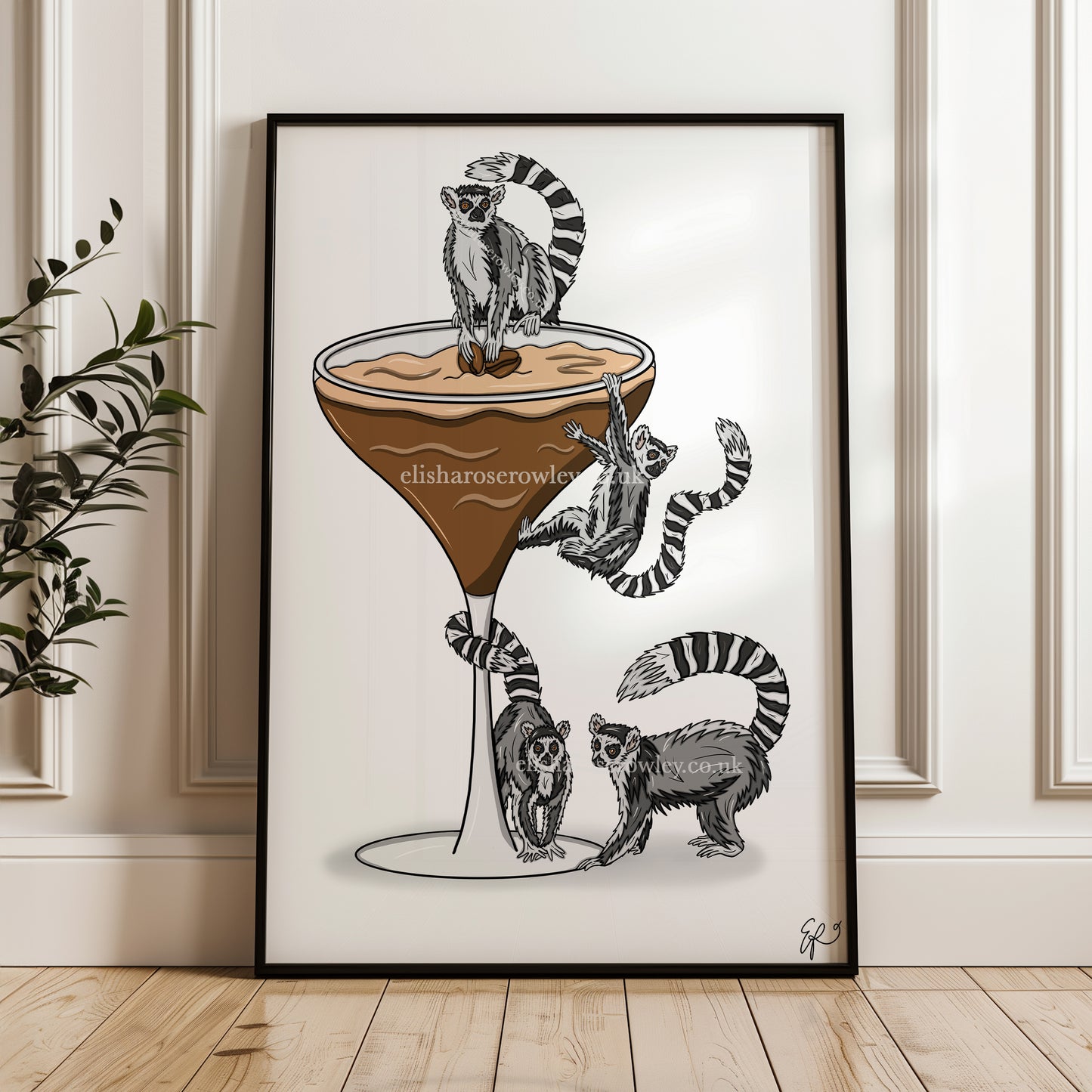 Lemur Espresso Martini Alone! - Hand-drawn and Illustrated Art Print