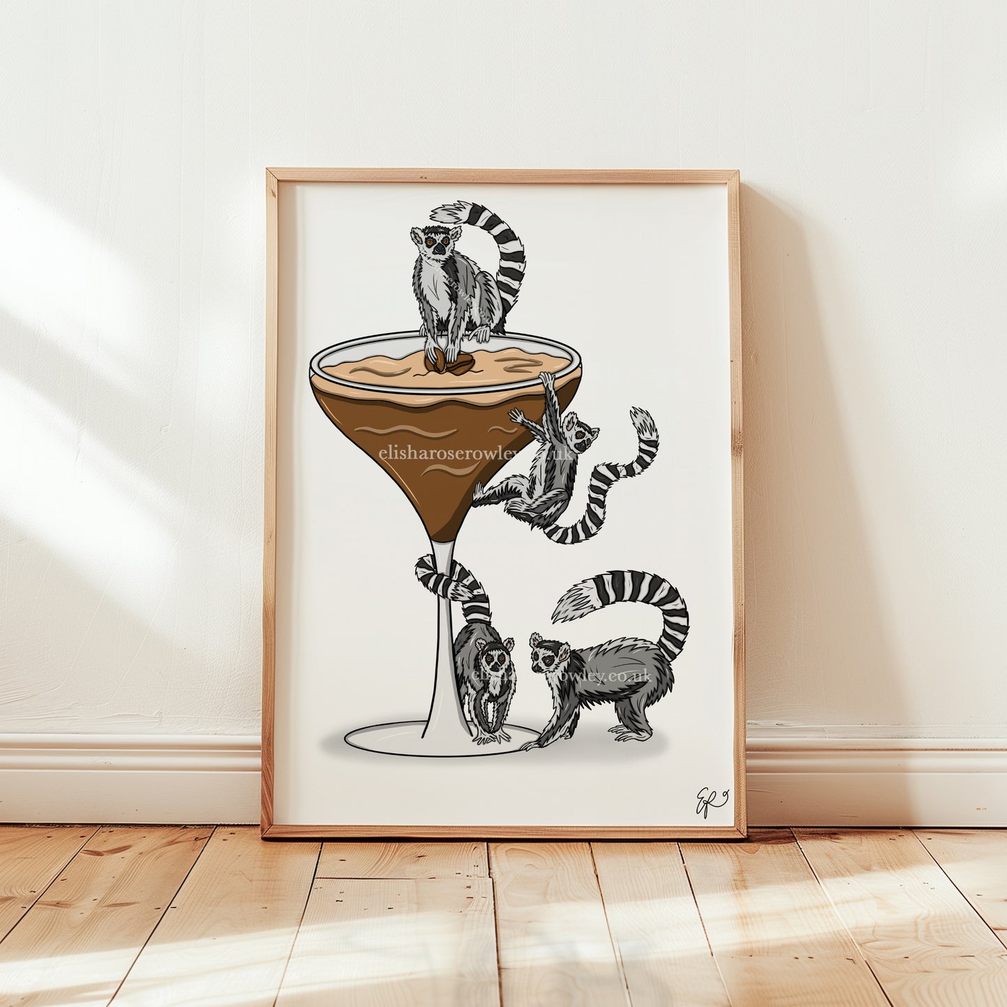 Lemur Espresso Martini Alone! - Hand-drawn and Illustrated Art Print
