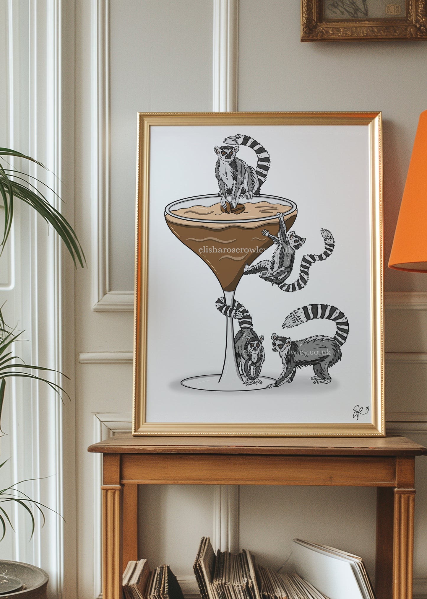 Lemur Espresso Martini Alone! - Hand-drawn and Illustrated Art Print