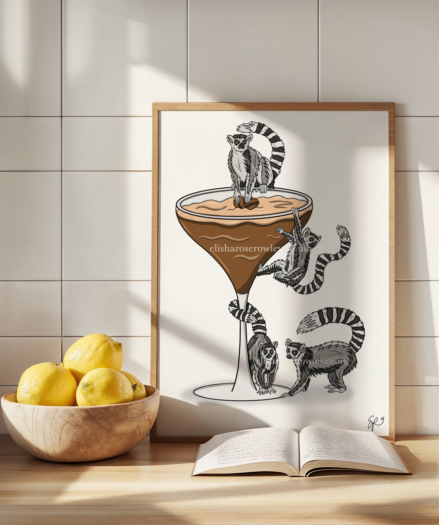 Lemur Espresso Martini Alone! - Hand-drawn and Illustrated Art Print