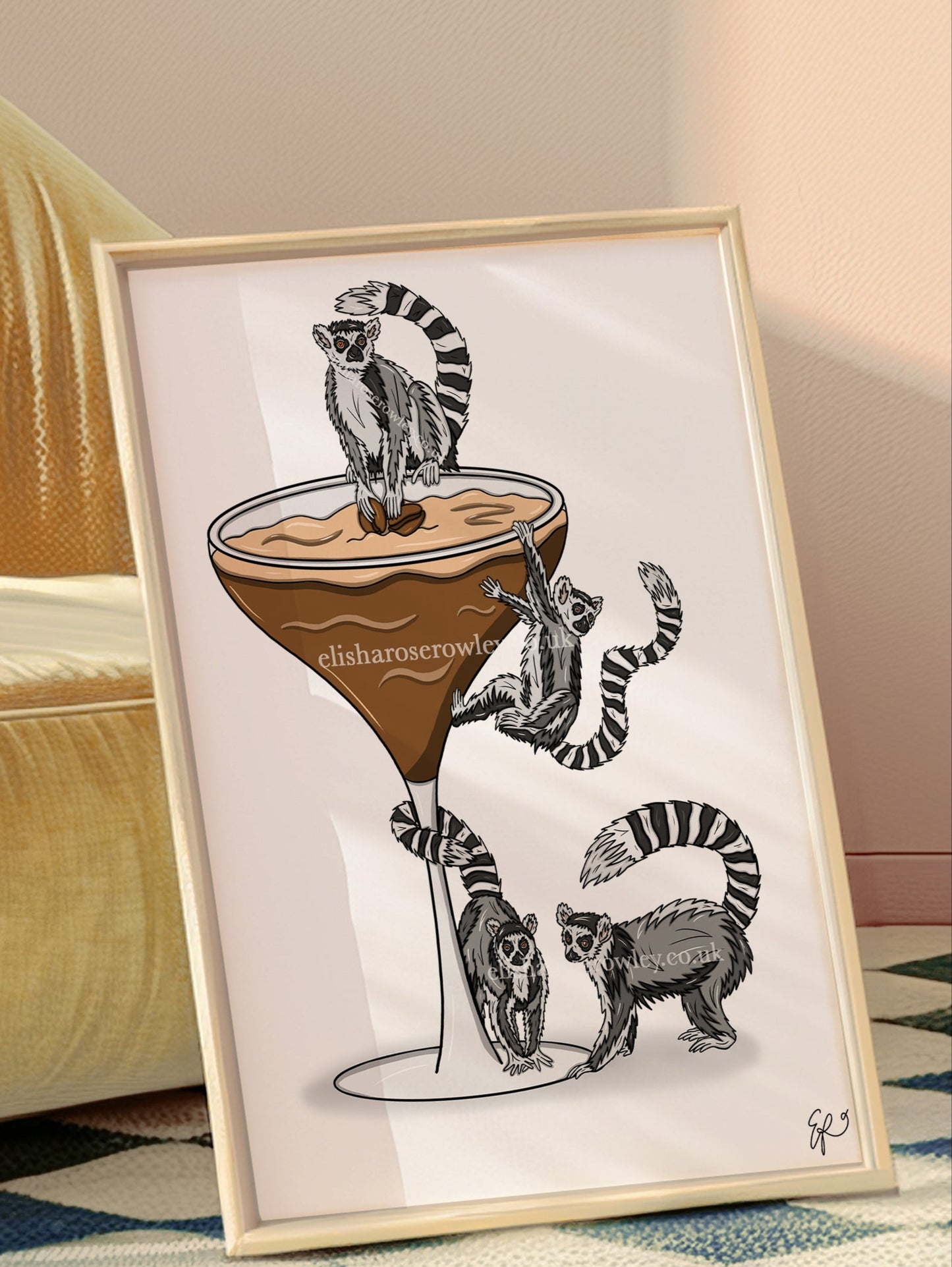 Lemur Espresso Martini Alone! - Hand-drawn and Illustrated Art Print