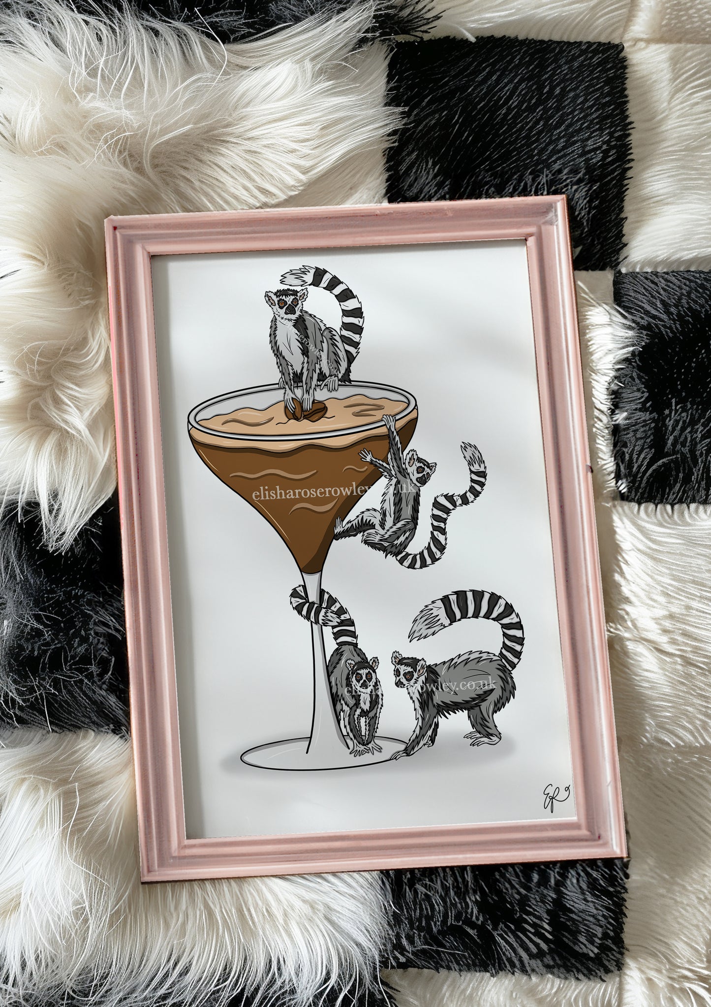 Lemur Espresso Martini Alone! - Hand-drawn and Illustrated Art Print
