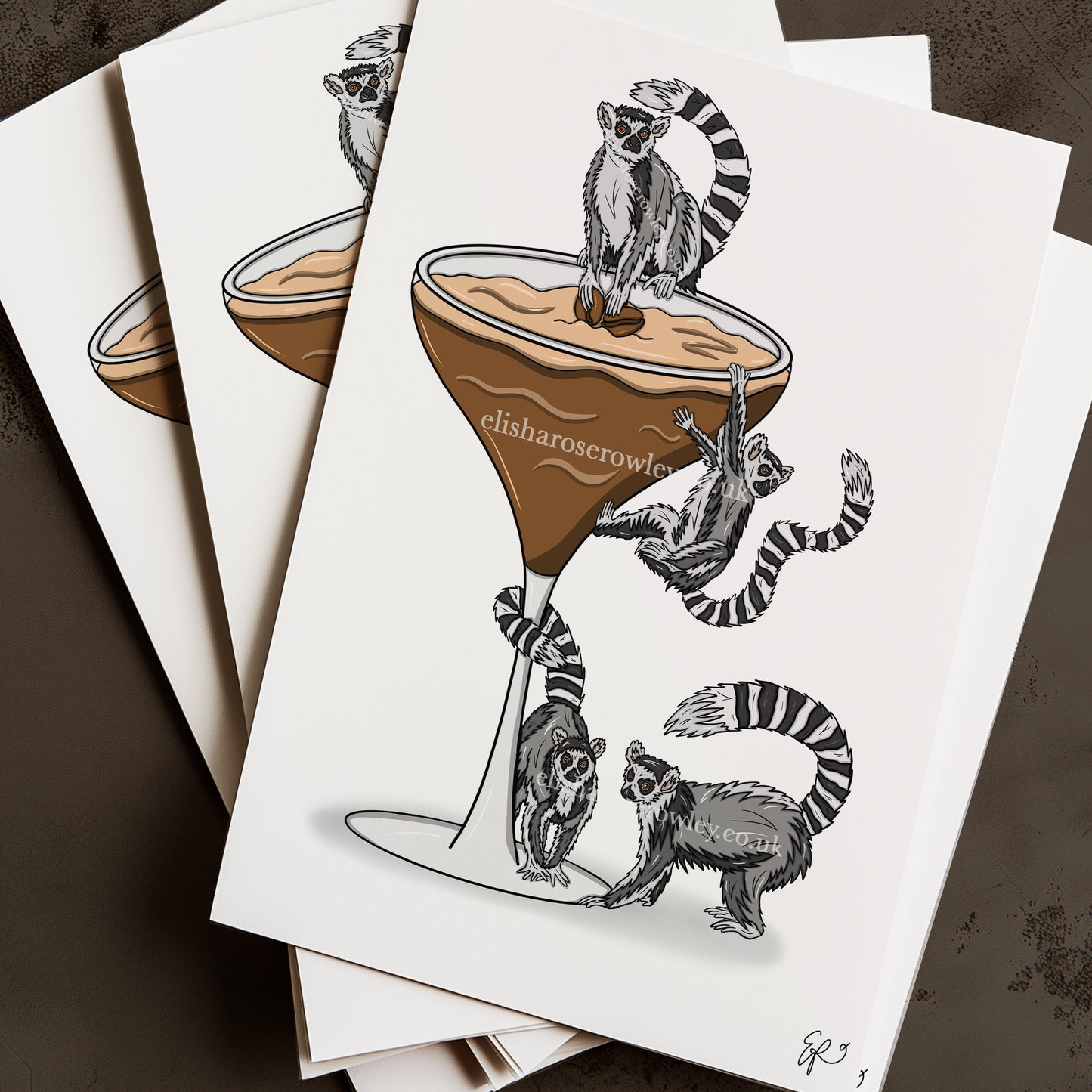 Lemur Espresso Martini Alone! - Hand-drawn and Illustrated Art Print