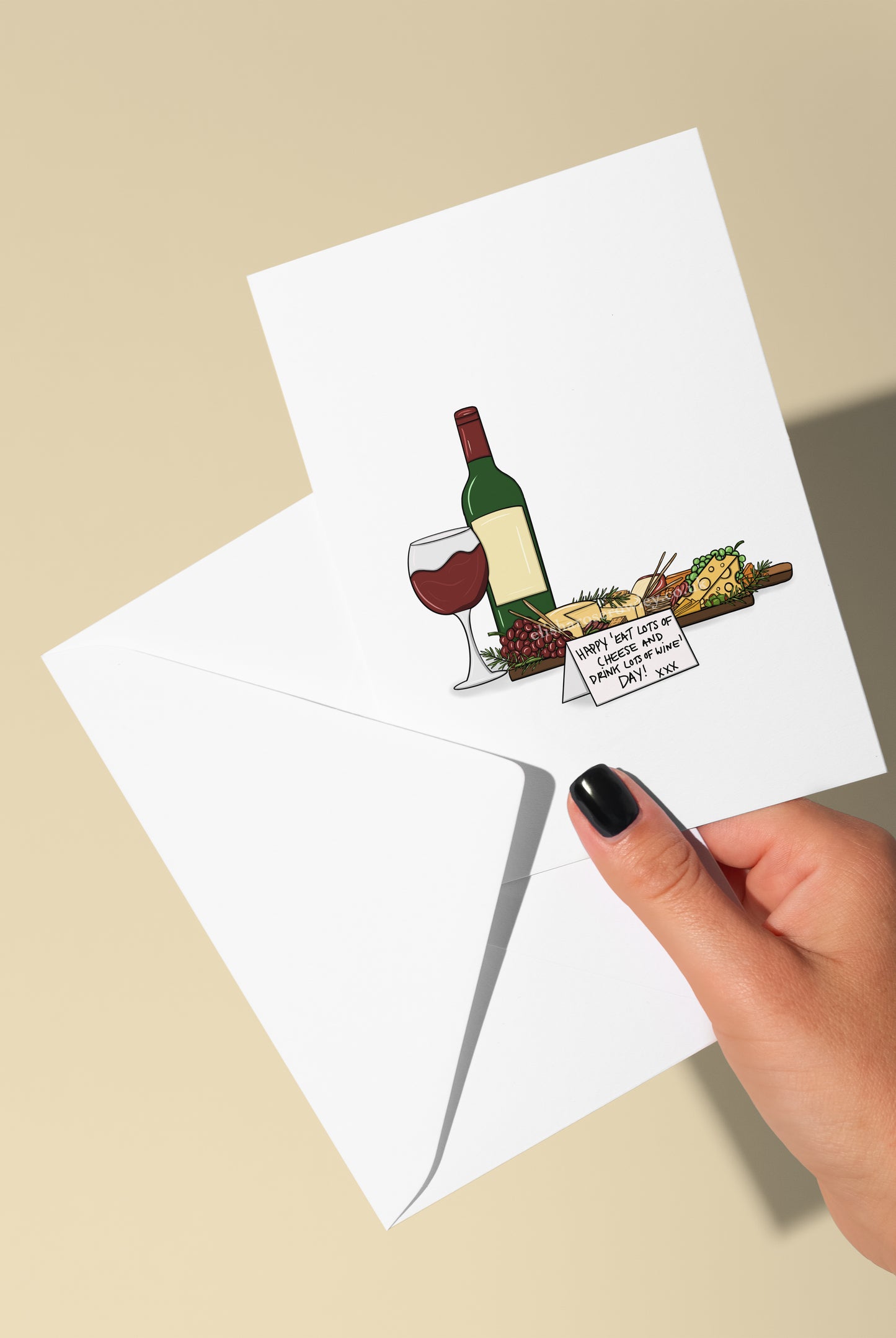 Happy 'Eat Lots of Cheese and Drink Lots of Wine' Day! Greeting Card A5