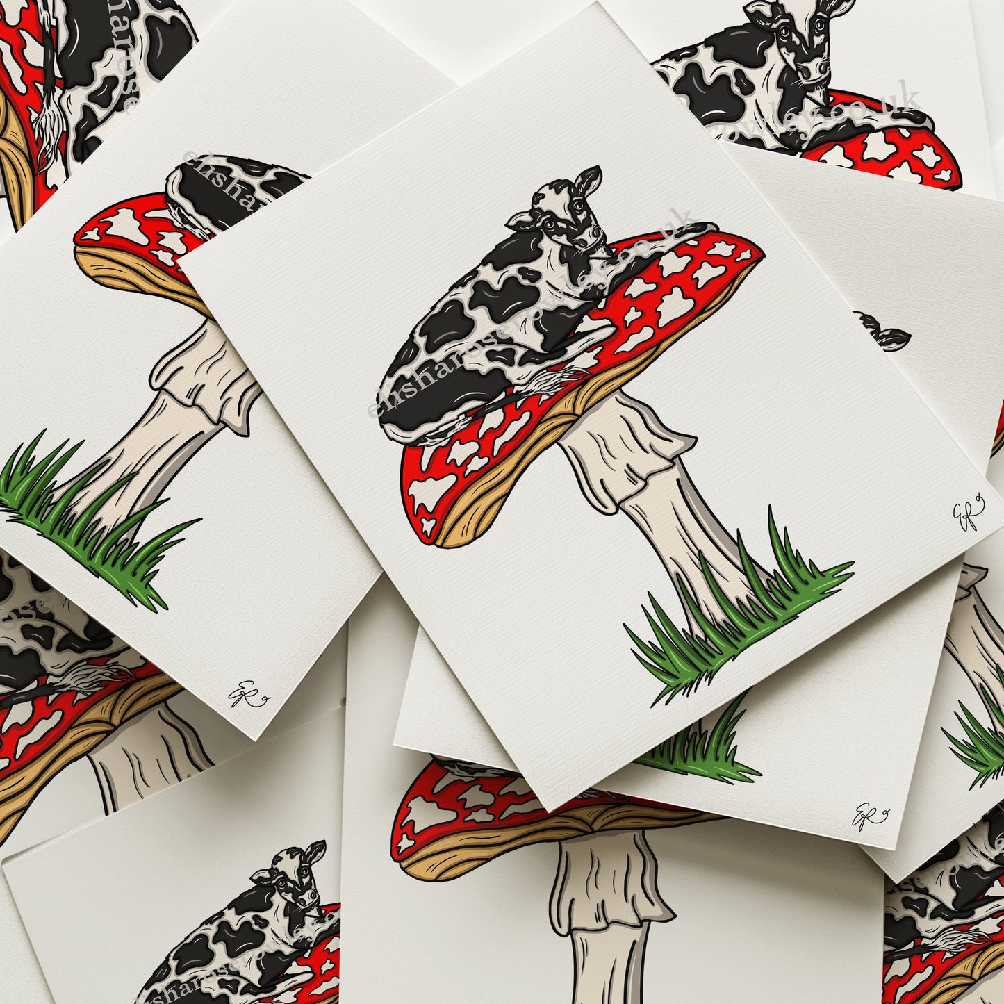 MOOshroom! - 3 Variations. Cow Print, Mushroom Illustrated Art Print