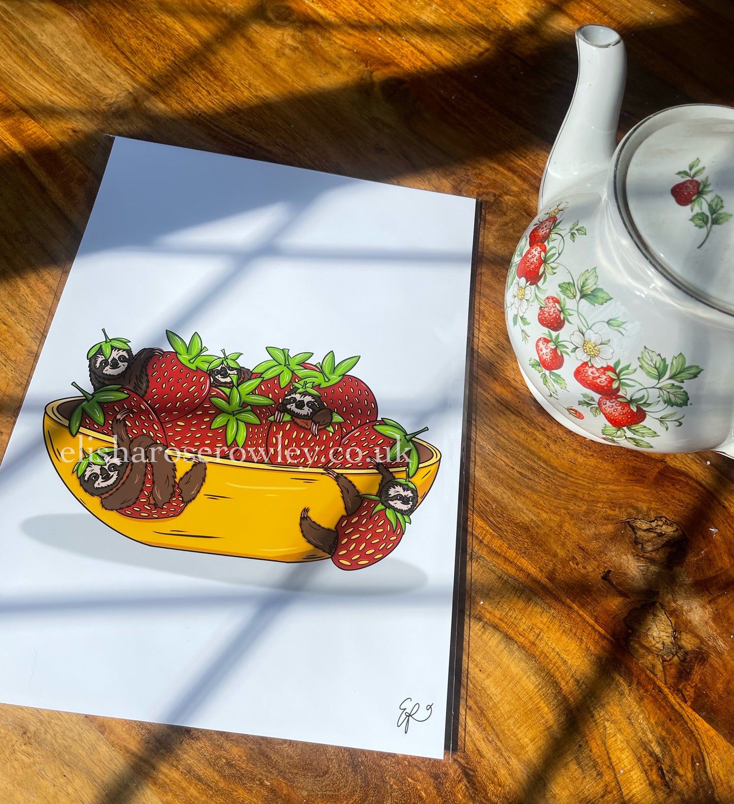Strawberry Sloths - Hand-drawn and Illustrated Art Print