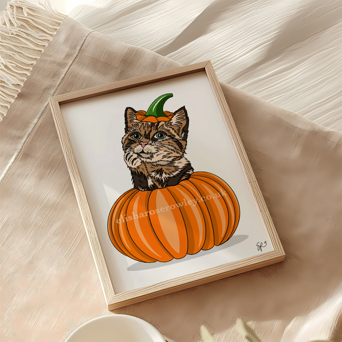 Pumpkin Cat - Hand-drawn and Illustrated Art Print