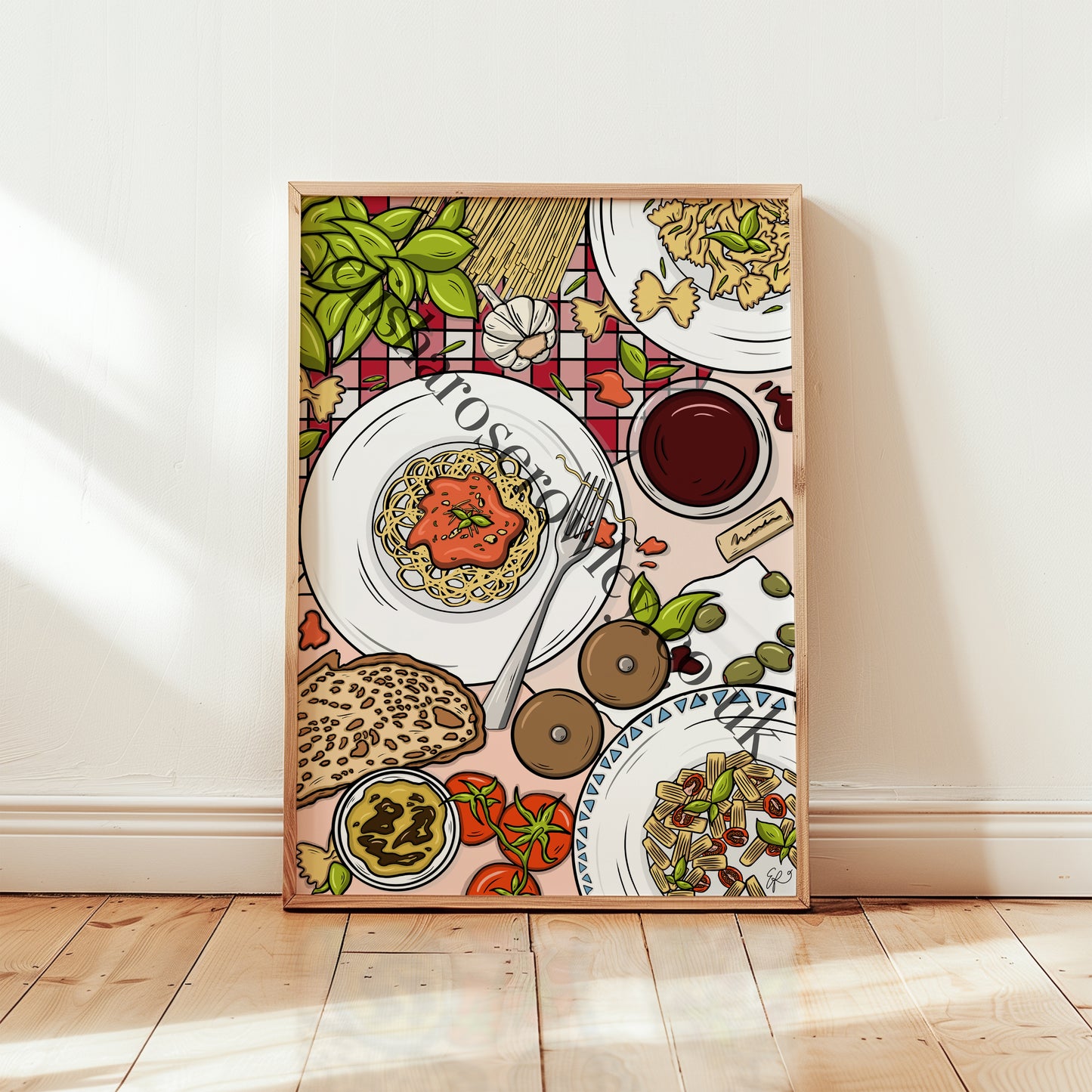 Pasta Party - Italian Themed Kitchen Decor Illustrated Art Print