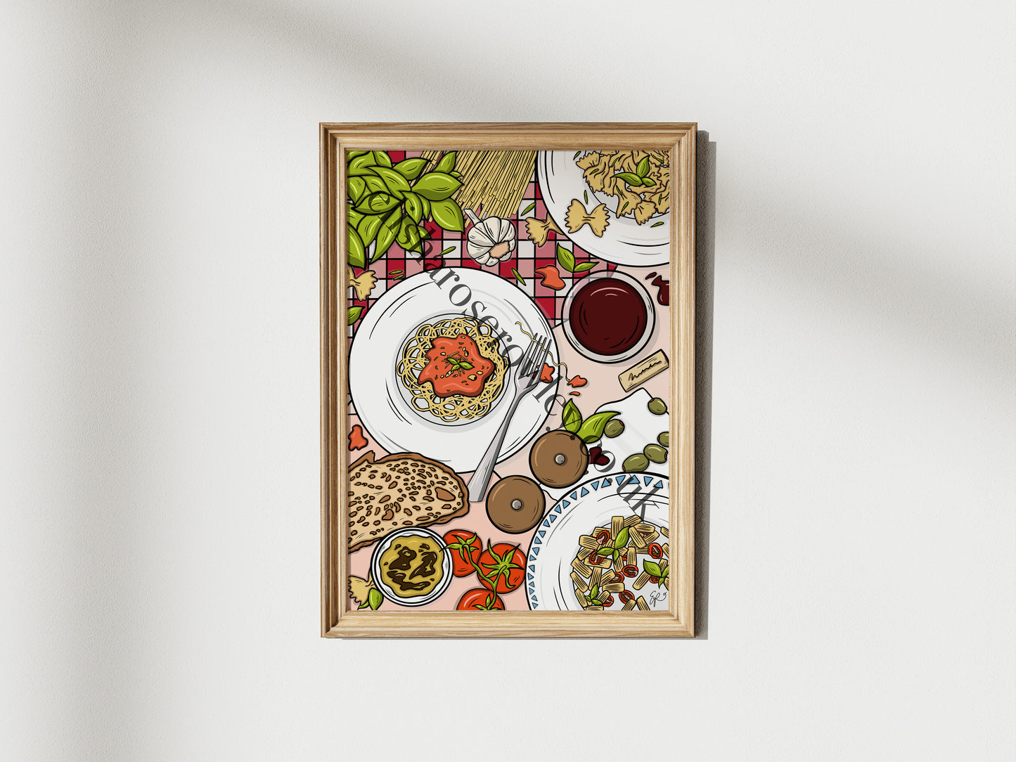 Pasta Party - Italian Themed Kitchen Decor Illustrated Art Print