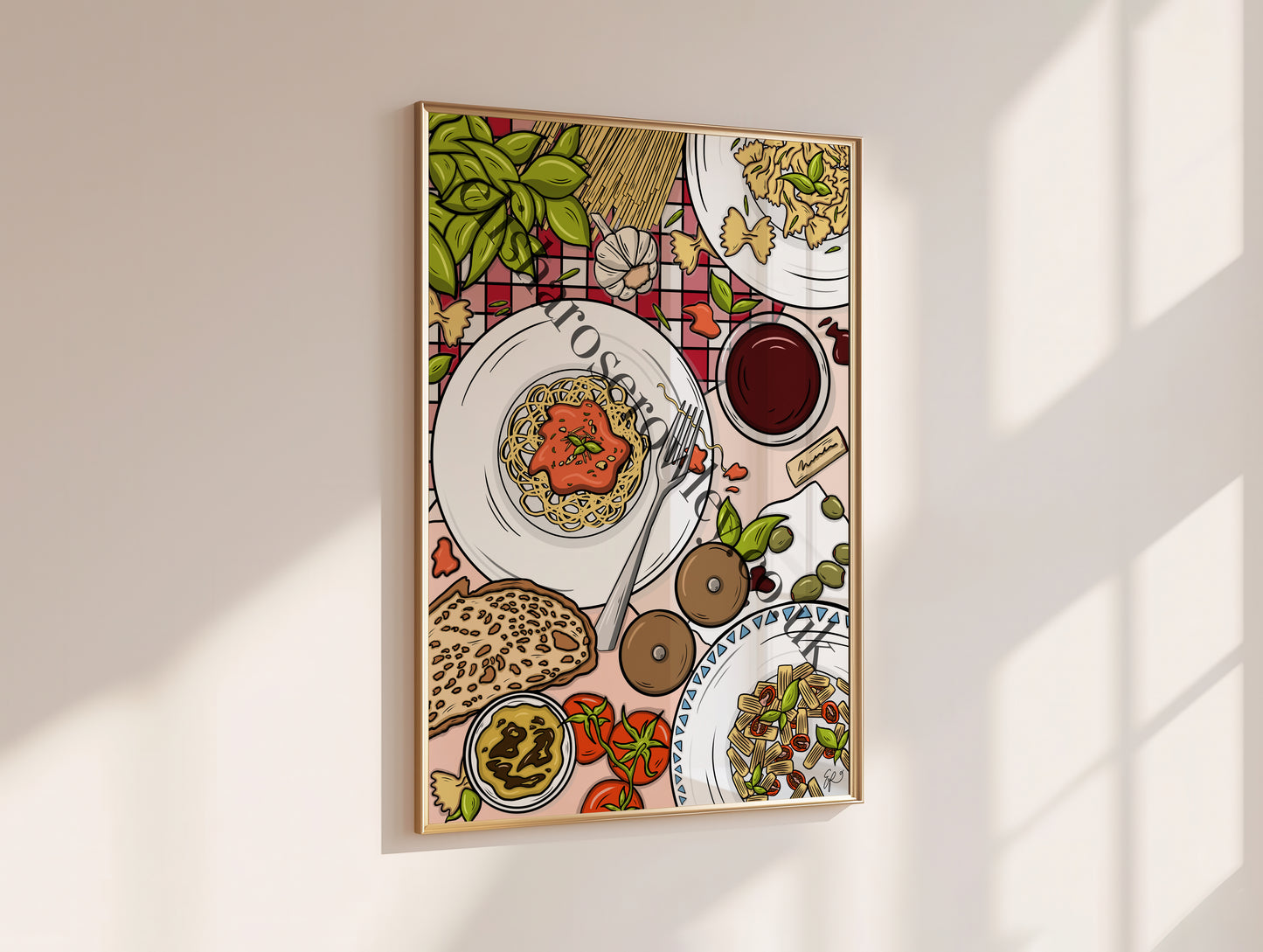 Pasta Party - Italian Themed Kitchen Decor Illustrated Art Print
