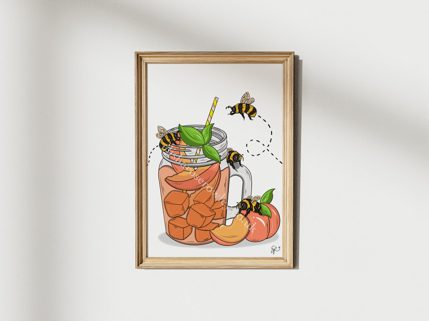 Peachy Iced Bees - Hand-drawn and Illustrated Art Print