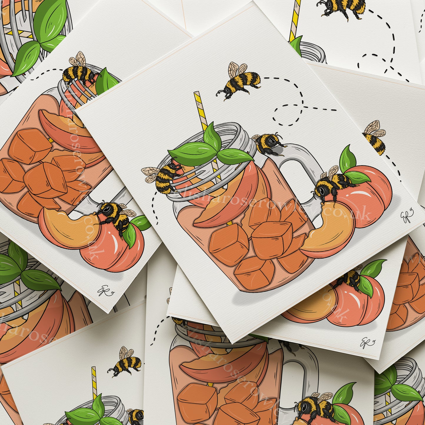 Peachy Iced Bees - Hand-drawn and Illustrated Art Print