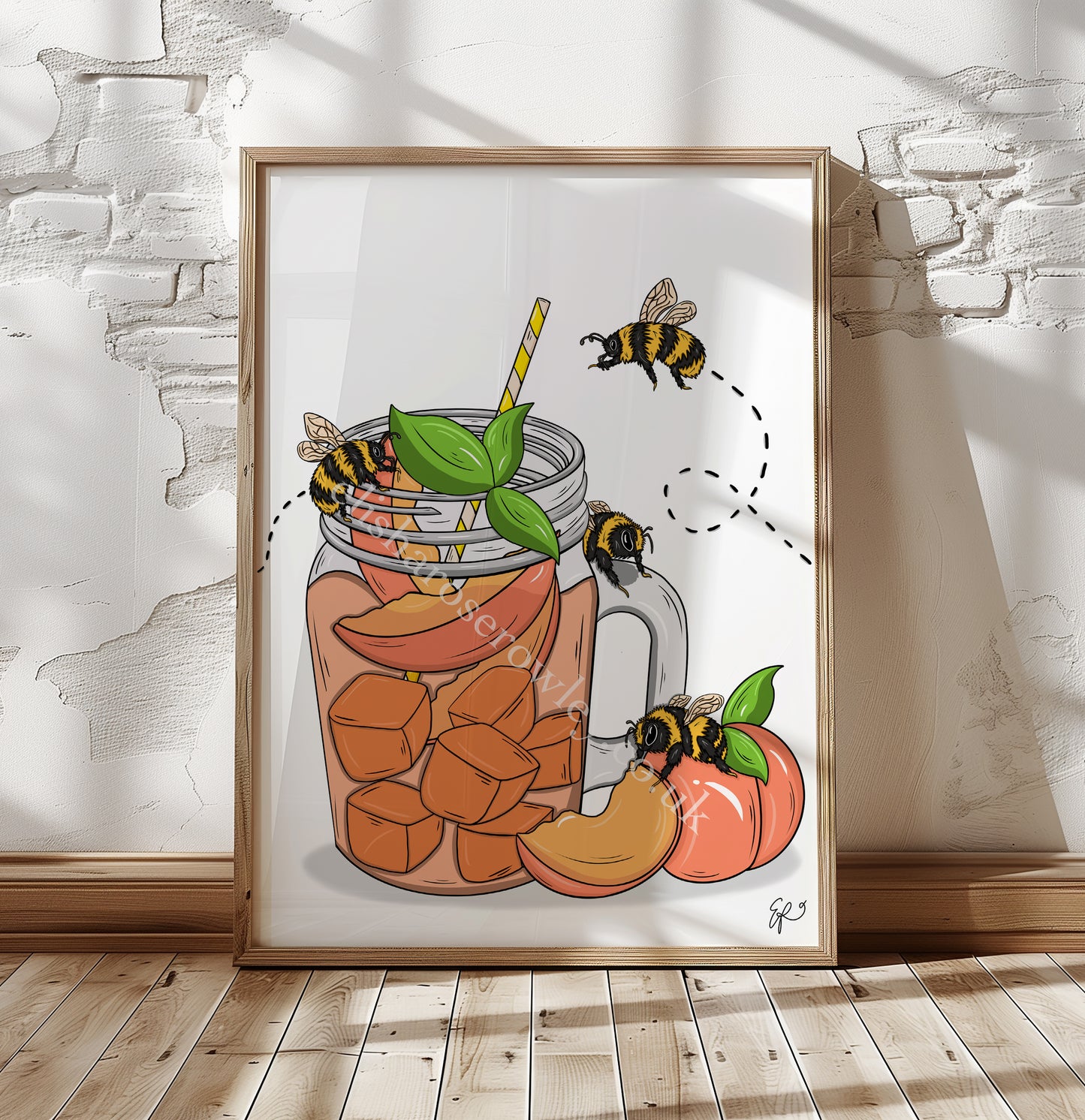 Peachy Iced Bees - Hand-drawn and Illustrated Art Print