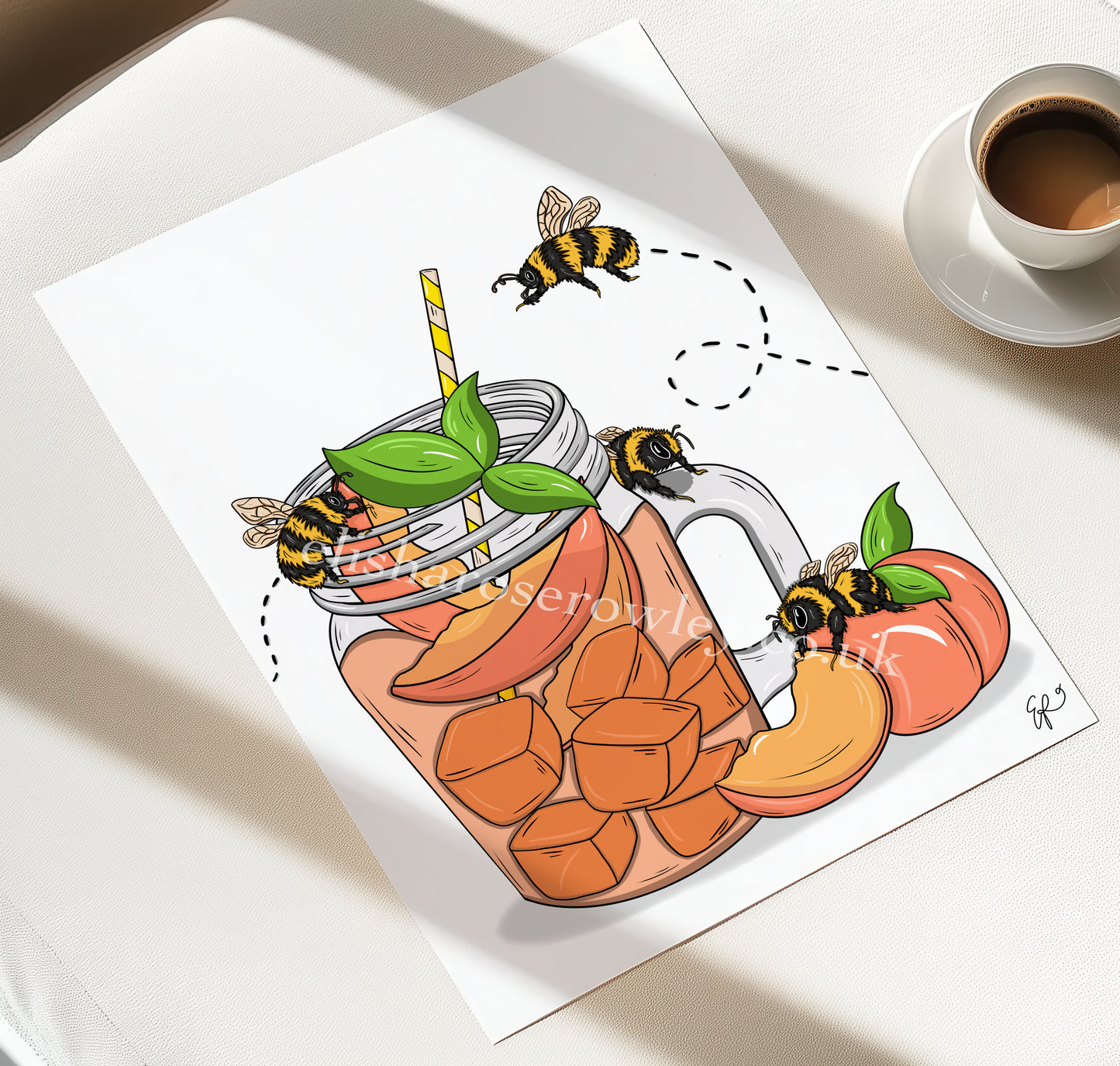 Peachy Iced Bees - Hand-drawn and Illustrated Art Print