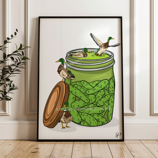 Pickle Pond - Ducks in a Pickle Jar, Kitchen Wall Art Print