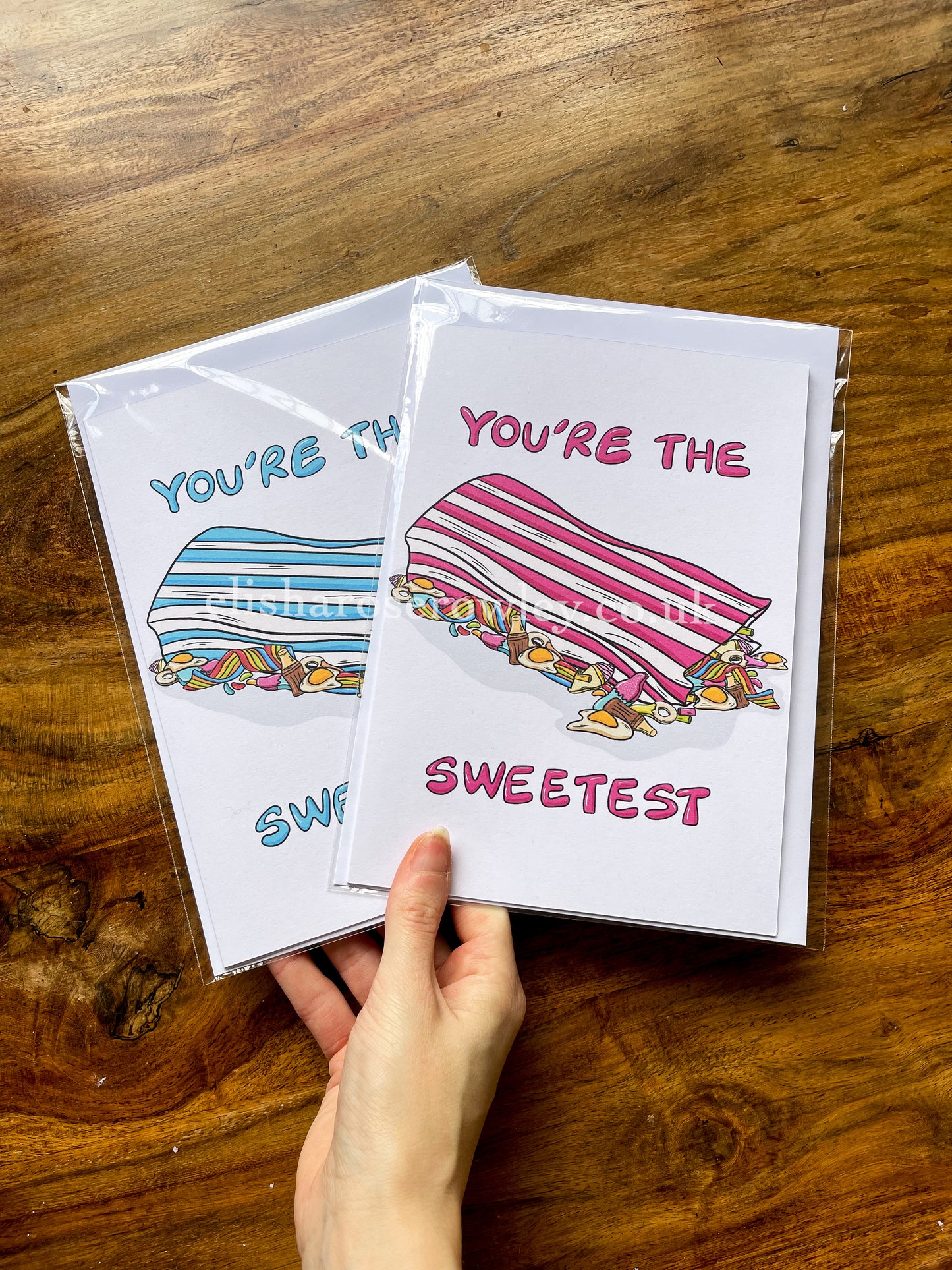 'You're The Sweetest' Greeting Card A5 - Available in 2 Colours: Blue or Pink