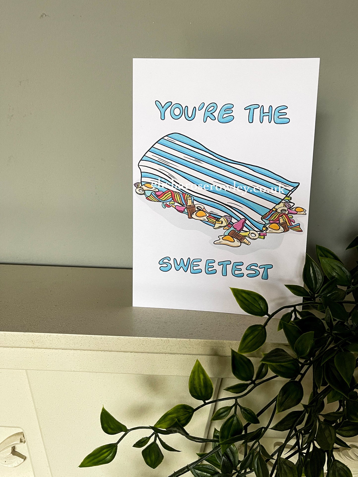'You're The Sweetest' Greeting Card A5 - Available in 2 Colours: Blue or Pink